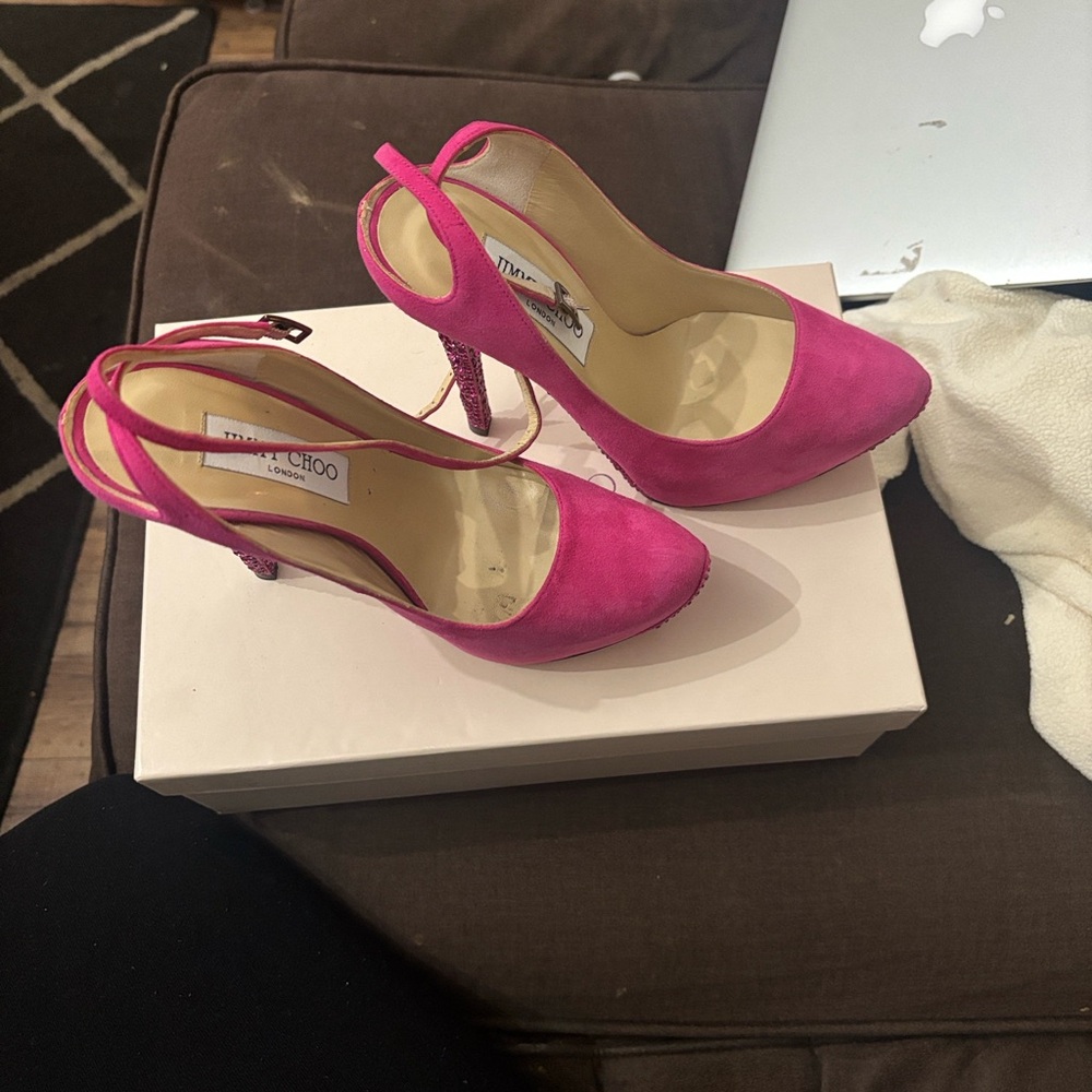 Jimmy Choo Hot Pink Suede Slingback Pumps